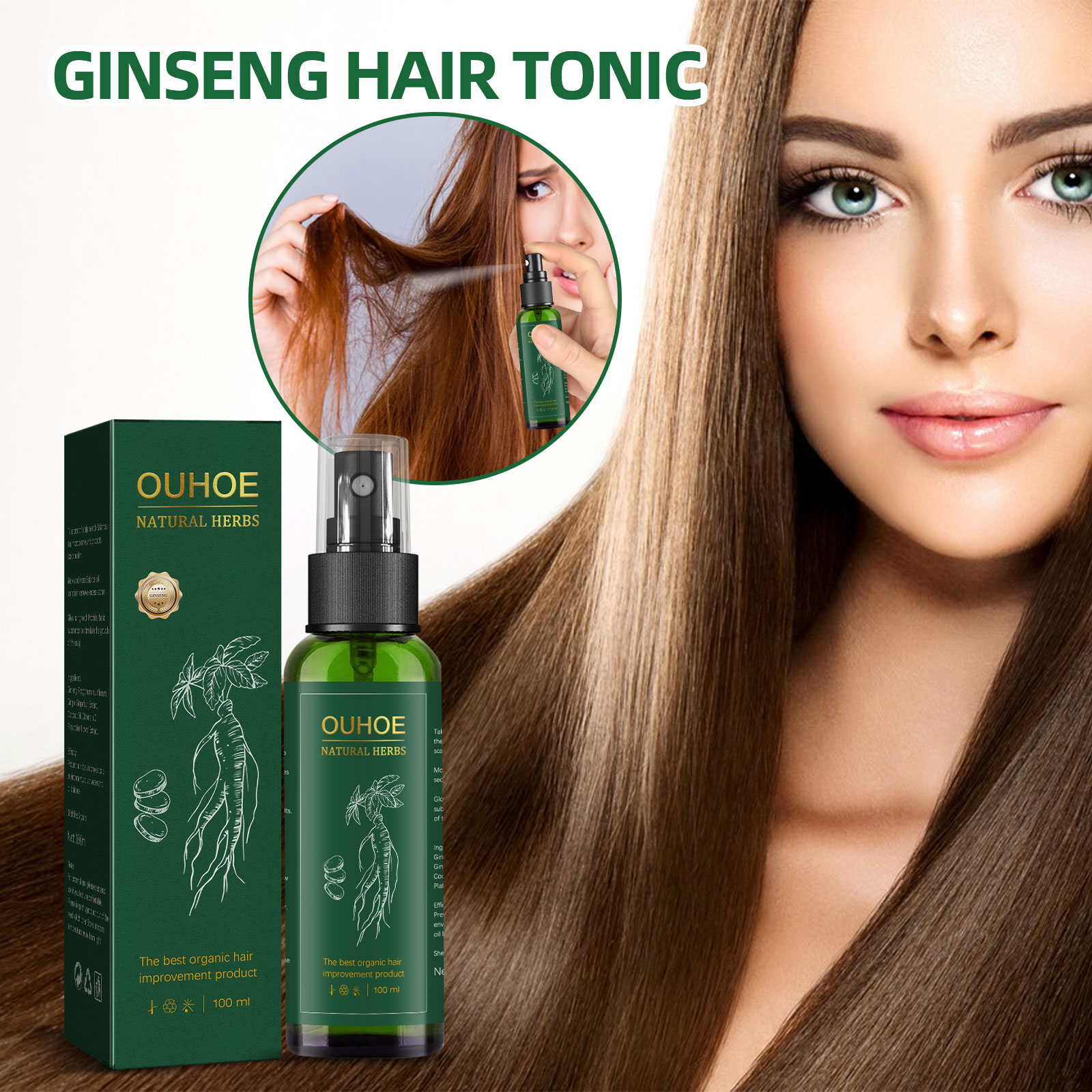 Hair Care Natural Products - Spray de cuidados capilares de ginseng